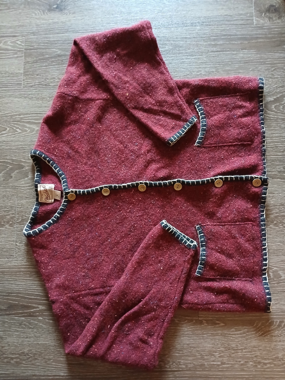 Woolrich Maroon Button-Front Cardigan with Contrast Trim